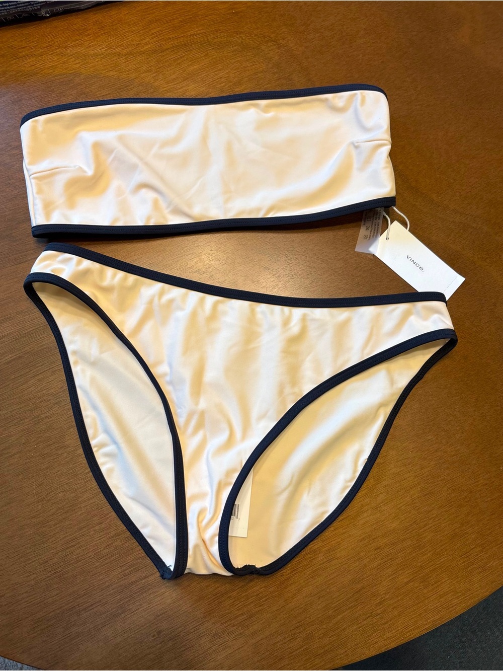 Vince White Bandeau Bikini Set with Black Trim